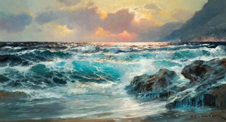 ALEXANDER DZIGURSKI (1911-1995) California Seasc: ALEXANDER DZIGURSKI (1911-1995)California SeascapeOil on canvas30 x 50