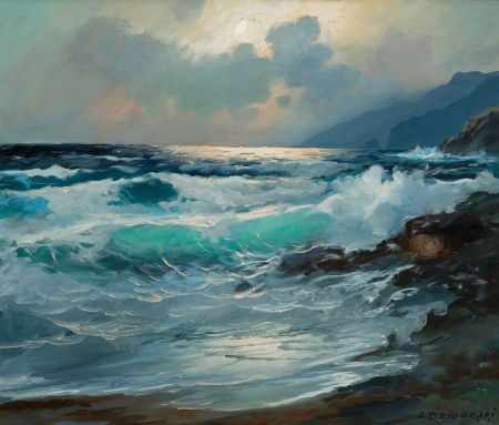 ALEXANDER DZIGURSKI (1911-1995) California Coast: ALEXANDER DZIGURSKI (1911-1995)California CoastlineOil on canvas20 x 24