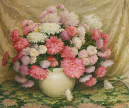JOSEPH HENRY SHARP (American, 1859-1953) Chrysan: JOSEPH HENRY SHARP (American, 1859-1953)ChrysanthemumsOil on canvas20-1