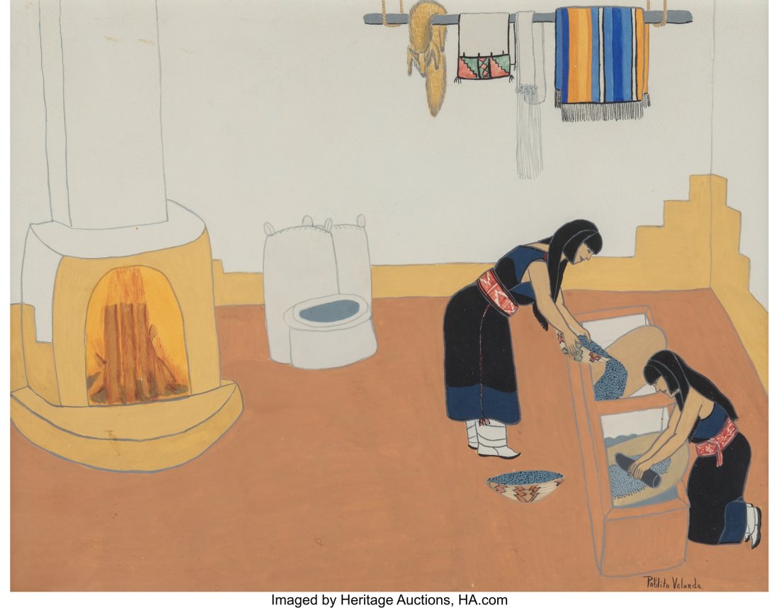 Pablita Velarde (American, b. 1918) Grinding Cor (1 of 2)