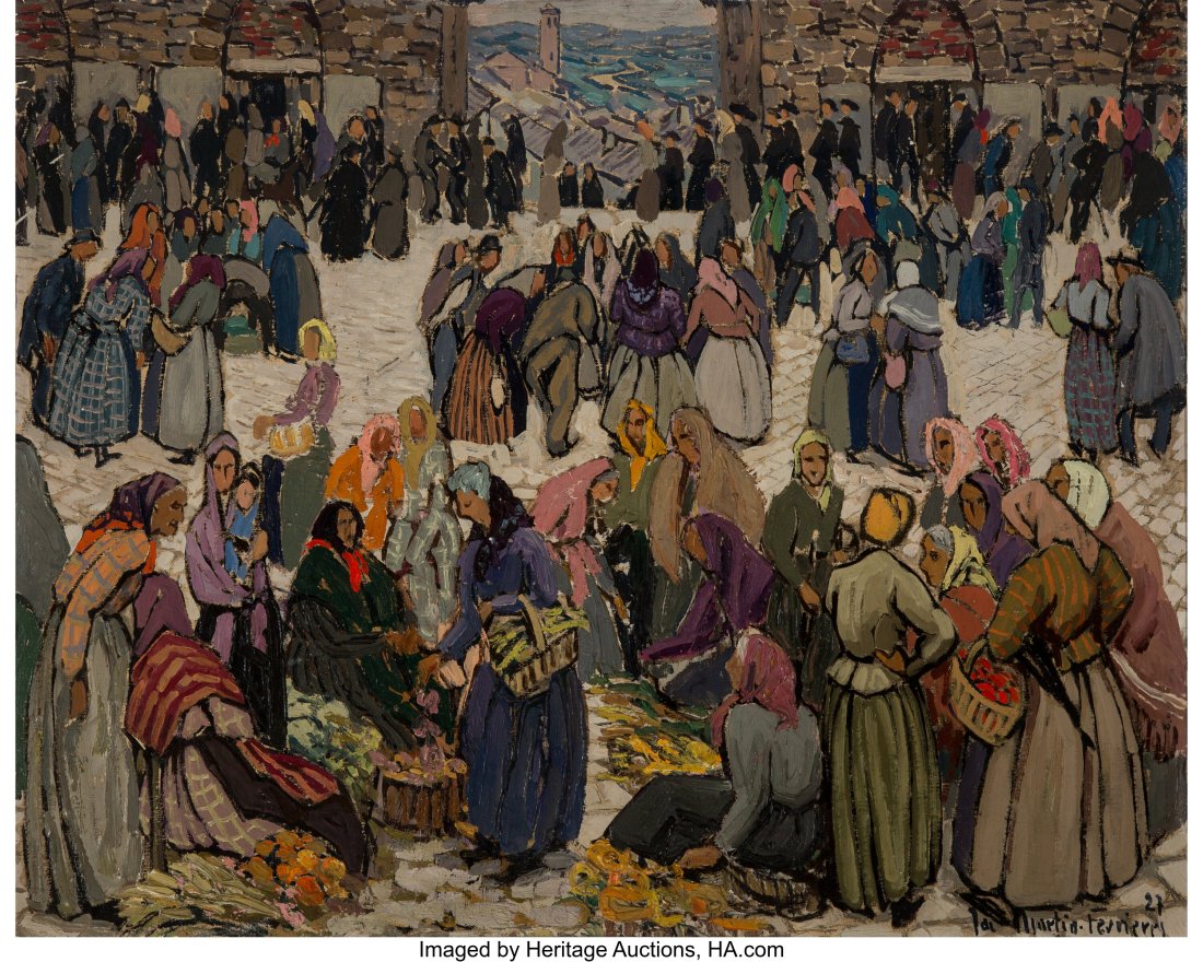Jacques Martin-Ferrières (French, 1893-1972) Le: Jacques Martin-Ferrières (French, 1893-1972) Le marché d'Assise, 1927 Oil on canvas 25-3/4 x 32 inches (65.4 x 81.3 cm) Signed and dated