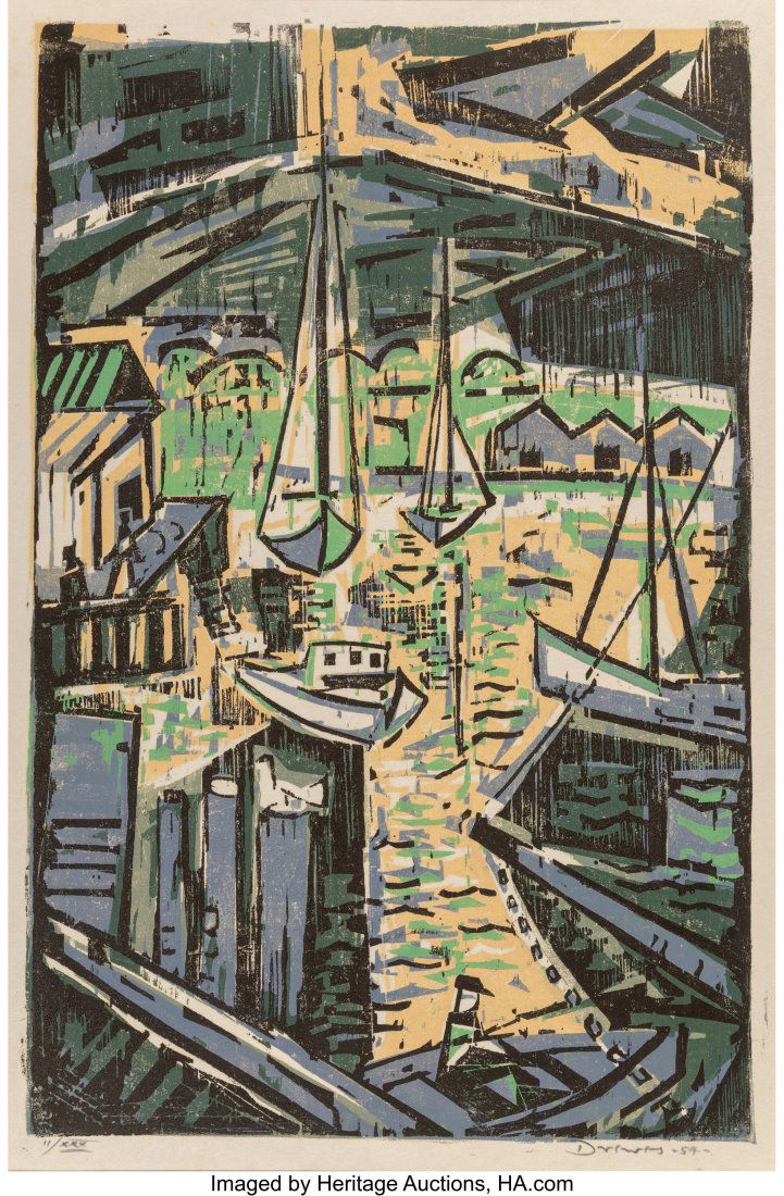 Werner Drewes (1899-1985) Campden Harbor, Maine,: Werner Drewes (1899-1985) Campden Harbor, Maine, 1954 Woodcut in colors on Japanese paper 22 x 14-3/8 inches (55.9 x 36.5 cm) (image) Ed&per