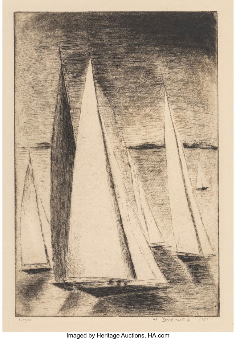 Werner Drewes (1899-1985) Sailboats with Black C: Werner Drewes (1899-1985) Sailboats with Black Cloud, 1931 Etching on paper 13-3/4 x 11 inches (34.9 x 27.9 cm) (sheet) Ed. 1/XXX Signe