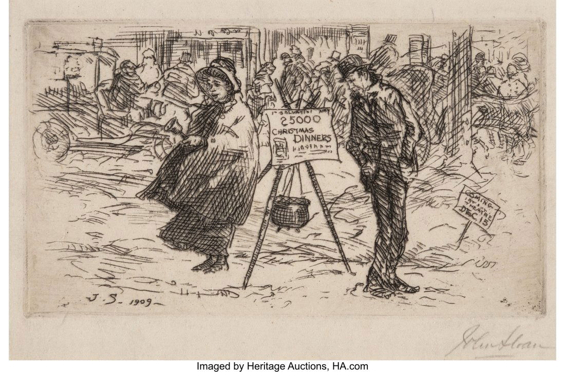 John French Sloan (1871-1951) Christmas Dinners: John French Sloan (1871-1951) Christmas Dinners and Invitation to Studio Party (two works), 1909/21 Two etchings on paper 10-3/4 x 9-5/8 inches (27.3