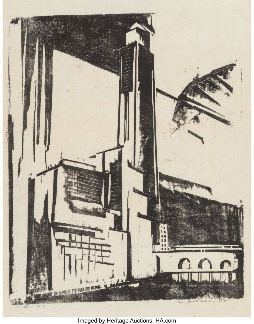 Werner Drewes (1899-1985) Bryant Place- Corner o: Werner Drewes (1899-1985) Bryant Place- Corner of 5th Ave and 43rd Street, 1931 Woodcut on Japanese paper 11-1/2 x 9-1/2 inches (29.2 x 24.1 cm) (i