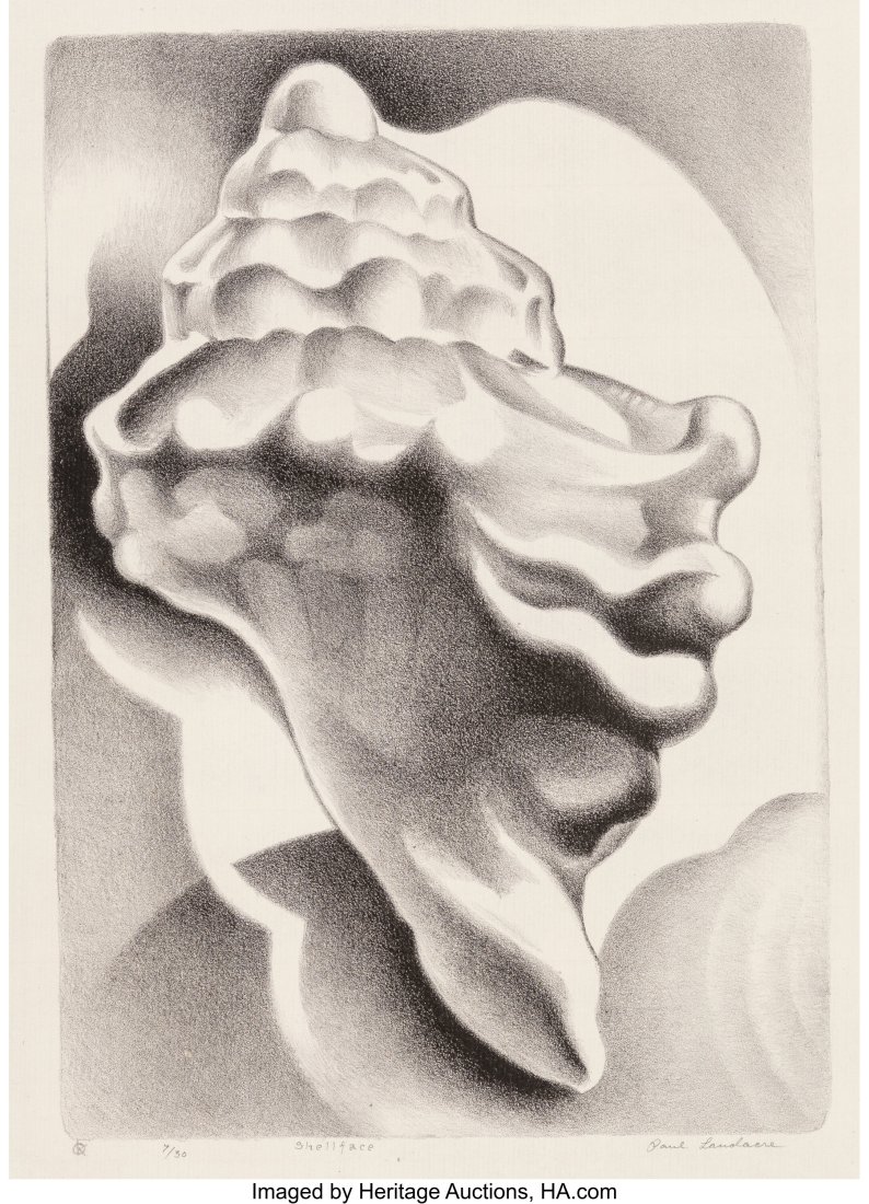 Paul Landacre (1893-1963) Shellface, 1933 Lithog: Paul Landacre (1893-1963) Shellface, 1933 Lithograph on paper 17-3/4 x 14 inches (45.1 x 35.6 cm) (sheet) Ed. 7/30 Signed, number