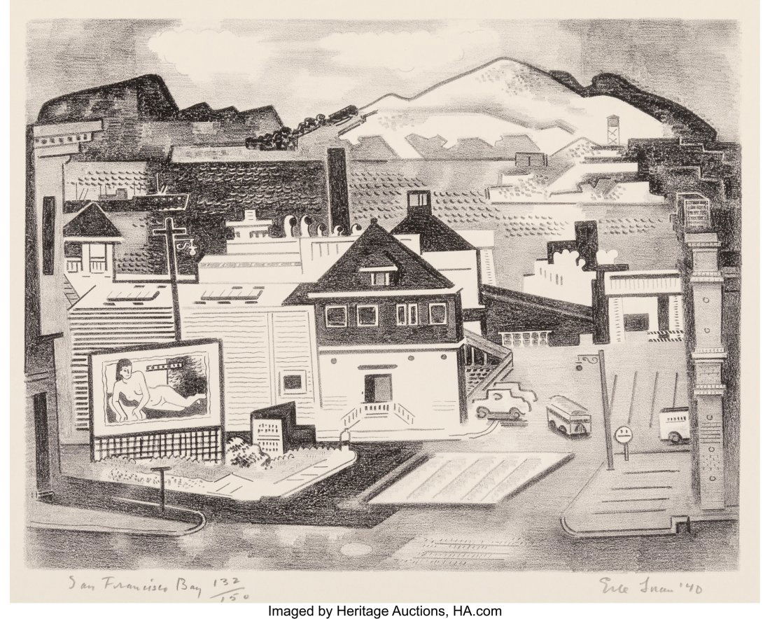 Erle Loran (1905-1999) San Francisco Bay, 1940 L: Erle Loran (1905-1999) San Francisco Bay, 1940 Lithograph on paper 9-1/8 x 12 inches (23.2 x 30.5 cm) (image) Ed. 132/150 Signed,