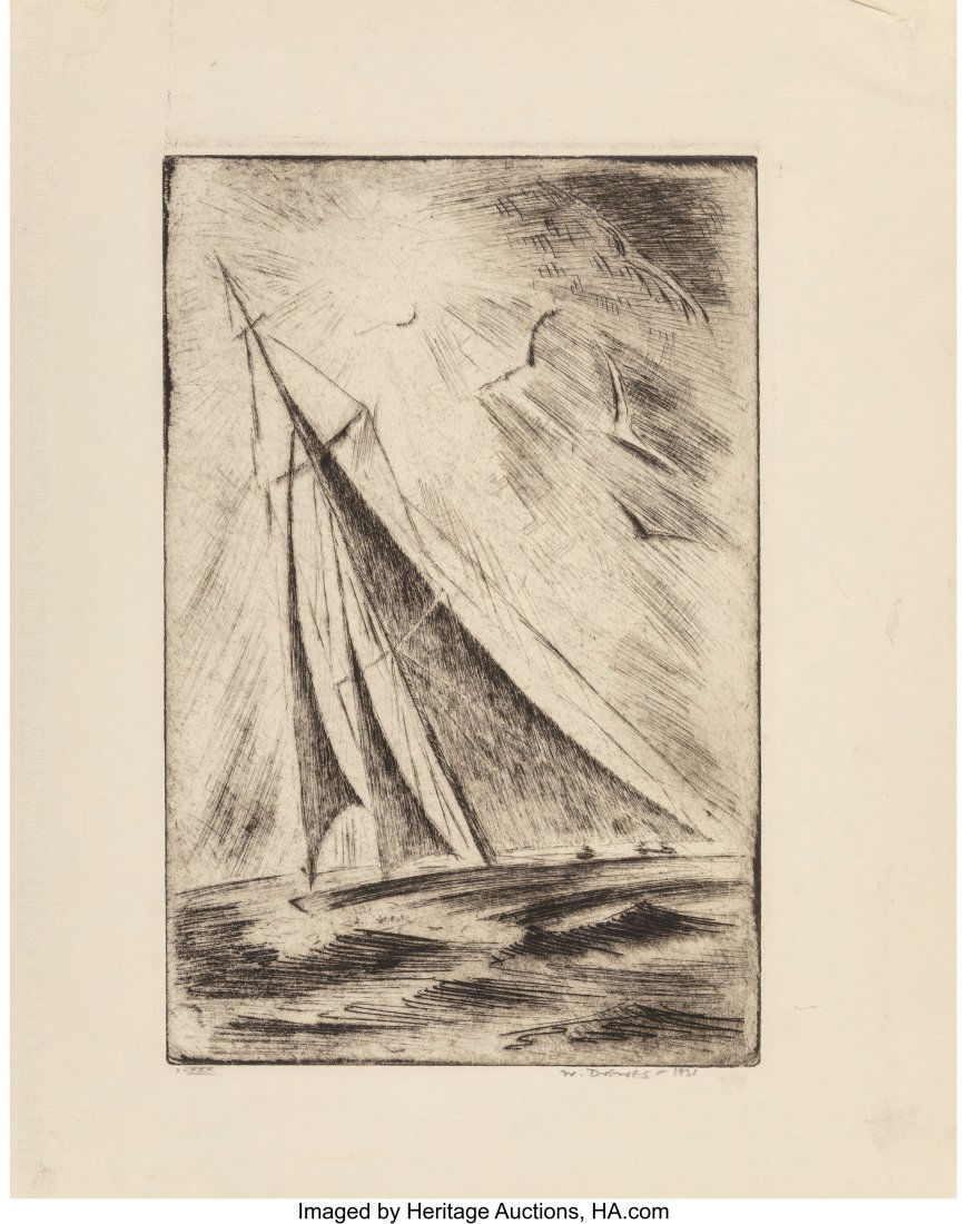Werner Drewes (1899-1985) New Rochelle, Sailboat: Werner Drewes (1899-1985) New Rochelle, Sailboat with Seagulls, 1931 Etching on wove paper 12 x 8 inches (30.5 x 20.3 cm) (image) Ed. 1&s