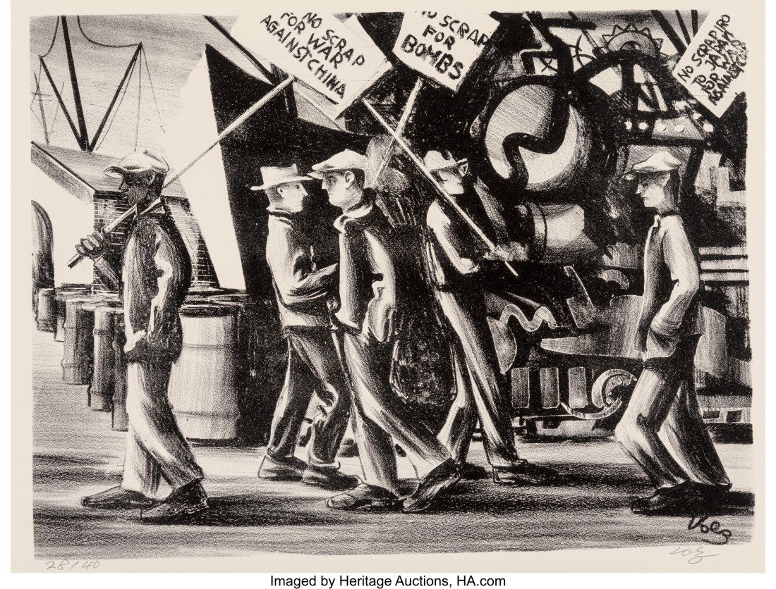 Hermann Volz (1814-1894) Picket Line, circa 1939: Hermann Volz (1814-1894) Picket Line, circa 1939 Lithograph on paper 10-1/4 x 13-7/8 inches (26.0 x 35.2 cm) (image) Ed. 28/40 Sign