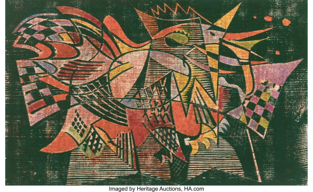 Werner Drewes (1899-1985) The Jealous Cock, 1944: Werner Drewes (1899-1985) The Jealous Cock, 1944 Woodcut and linocut in colors on paper 15 x 22 inches (38.1 x 55.9 cm) (sheet) Proof Signed and annot