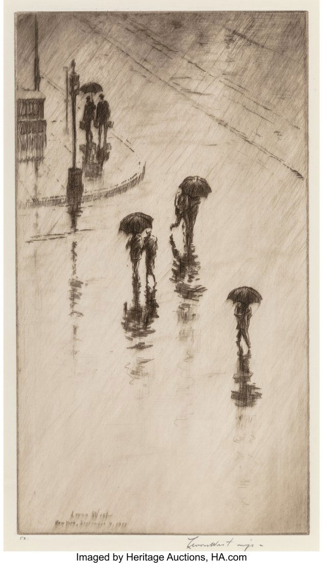 Levon West (1900-1968) Rainy Day in New York, 19: Levon West (1900-1968) Rainy Day in New York, 1933 Etching and drypoint on paper 17-5/8 x 11-1/2 inches (44.8 x 29.2 cm) (sheet) Ed. 52