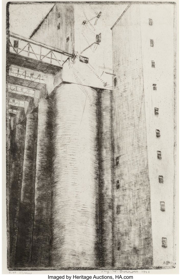 Werner Drewes (1899-1985) Grain Elevator III, 19: Werner Drewes (1899-1985) Grain Elevator III, 1926 Drypoint etching on paper 15 x 10 inches (38.1 x 25.4 cm) (sheet) Signed and dated in pencil along