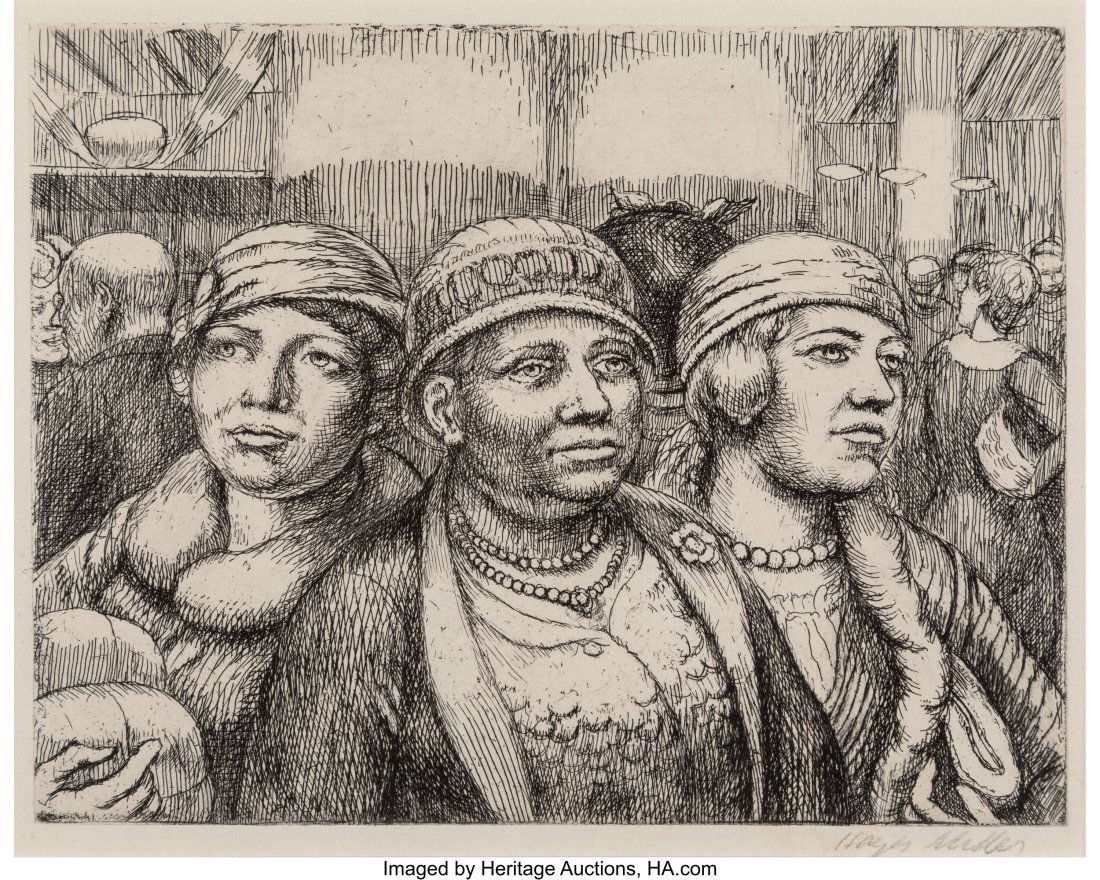 Kenneth Hayes Miller (1876-1952) Three Shoppers,: Kenneth Hayes Miller (1876-1952) Three Shoppers, Three Girls Meeting, and Leaving the Shop (three works), 1929/36 Three etchings on paper 11-1/4 x 14-1&so
