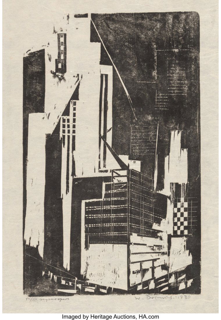 Werner Drewes (1899-1985) Skyscrapers, 1930 Wood: Werner Drewes (1899-1985) Skyscrapers, 1930 Woodcut on Japanese paper 13-1/4 x 8-1/2 inches (33.7 x 21.6 cm) (image) Ed. 1/XX Signe