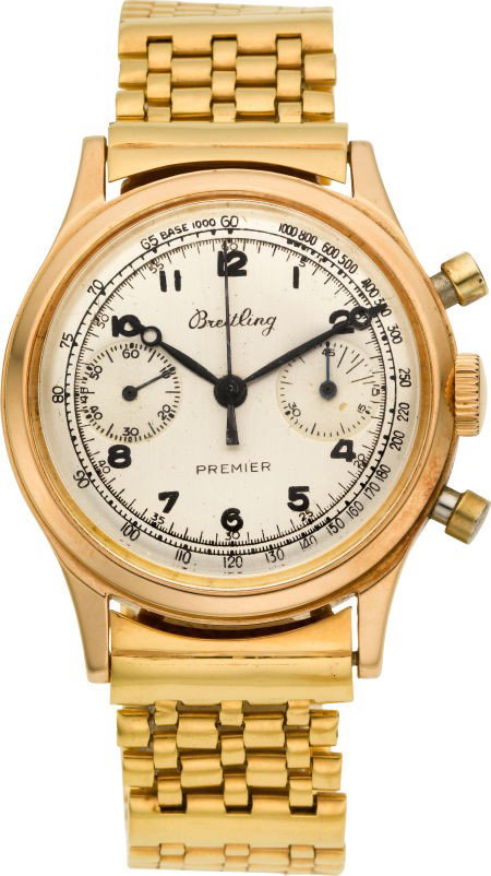 Breitling Ref. 777 Waterproof 18k Rose Gold Prem: Breitling Ref. 777 Waterproof 18k Rose Gold Premier Chronograph, circa 1950 Case: 18k rose