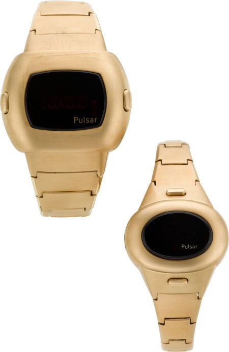 Pulsar Rare Gent's & Lady's 14k Gold Time Comput: Pulsar Rare Gent's & Lady's 14k Gold Time Computer Wristwatches, circa 1970's Case: both 1