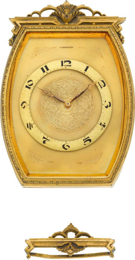 Mersmann Gilt Table Or Wall Hanging Clock: Mersmann Gilt Table Or Wall Hanging Clock Case: gilt 4 x 3 inch case, four ball shaped fee