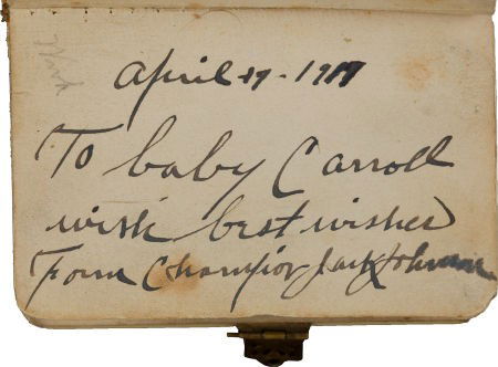 1911 Jack Johnson Signed Catholic Prayer Book.: 1911 Jack Johnson Signed Catholic Prayer Book. One of the most fascinating athletes in Am