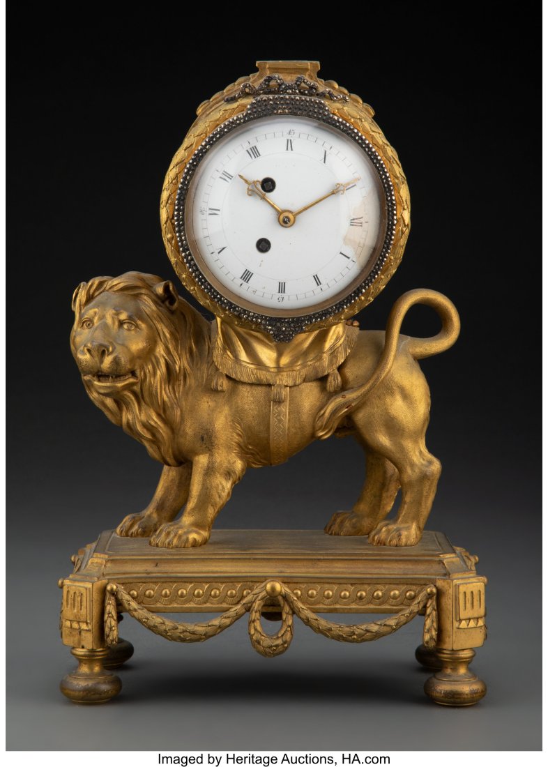 A Louis XVI-Style Gilt Bronze and Marcasite Figu: A Louis XVI-Style Gilt Bronze and Marcasite Figural Clock 10-1/2 x 6-7/8 x 3-7/8 inches (26.7 x 17.5 x 9.8 cm) HID03101062020 &N