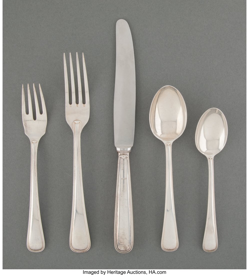 A Forty-Piece Buccellati Old Italian Pattern Sil: A Forty-Piece Buccellati Old Italian Pattern Silver Flatware Service for Eight, late 20th century Marks: BUCCELLATI, STERLING, ITALY 9-1/4 x 0-3/4 x 0-1/2 inches &l
