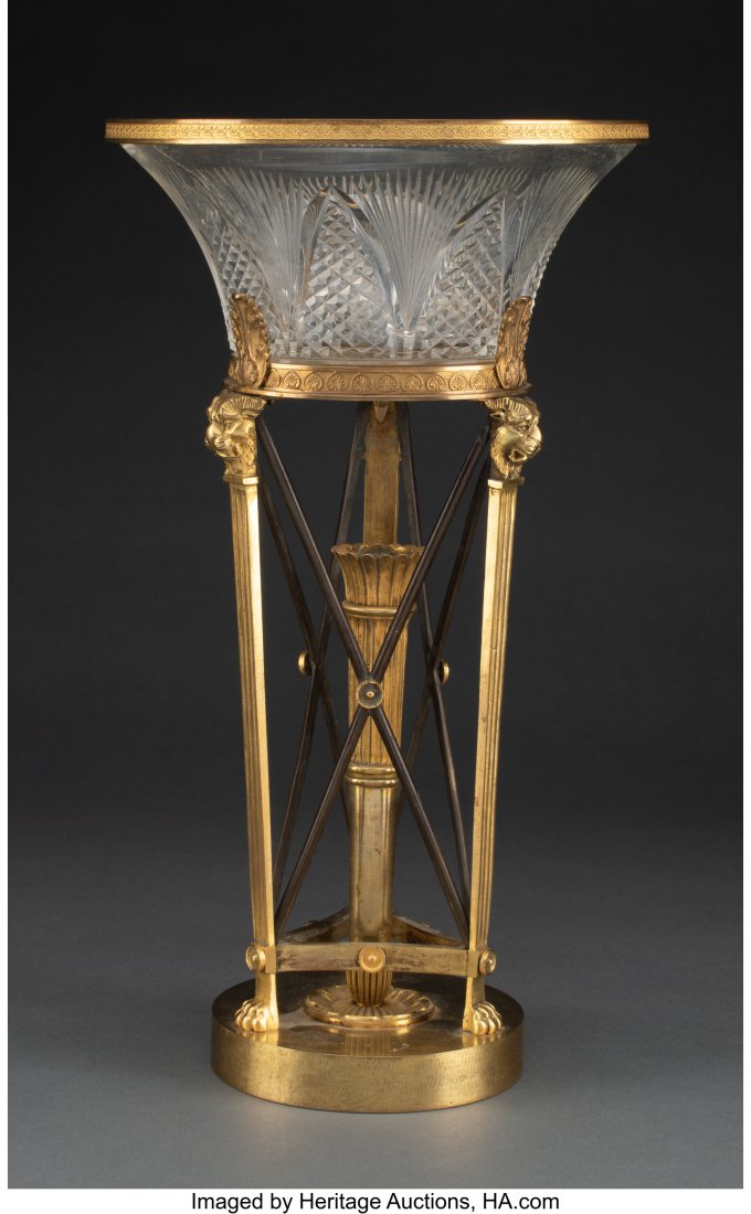 An Empire-Style Gilt Bronze-Mounted Cut-Glass Ce: An Empire-Style Gilt Bronze-Mounted Cut-Glass Centerpiece, circa 1900 11-5/8 x 7-1/8 inches (29.5 x 18.1 cm) HID03101062020 