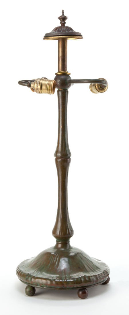 TIFFANY STUDIOS BRONZE TABLE LAMP BASE Bronze t: TIFFANY STUDIOS BRONZE TABLE LAMP BASE Bronze three light table lamp base, circa 1920