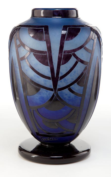 CHARLES SCHNEIDER LE VERRE FRANCAIS GLASS NENUPH: CHARLES SCHNEIDER LE VERRE FRANCAIS GLASS NENUPHARS VASE </