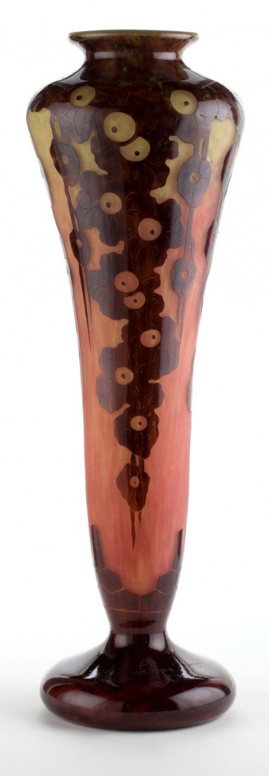 CHARLES SCHNEIDER LE VERRE FRANCAIS GLASS CHENES: CHARLES SCHNEIDER LE VERRE FRANCAIS GLASS CHENES BALUSTER VASE&n