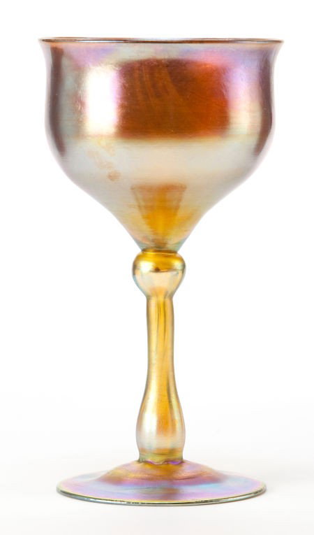 TIFFANY STUDIOS FAVRILE GLASS GOBLET Gold Favri: TIFFANY STUDIOS FAVRILE GLASS GOBLET Gold Favrile glass single goblet, circa 1900