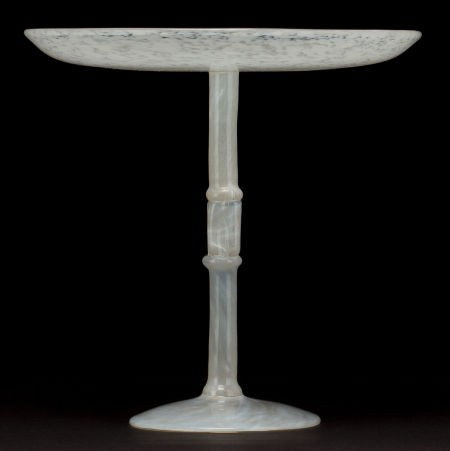 CHARLES SCHNEIDER GLASS COUPE White and opal gl: CHARLES SCHNEIDER GLASS COUPE White and opal glass coupe with applied stem and base,