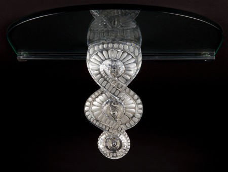 LALIQUE CRYSTAL, GLASS AND METAL SEVILLE BRACKET: LALIQUE CRYSTAL, GLASS AND METAL SEVILLE BRACKET SHELF 
