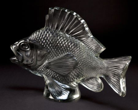 R. LALIQUE PALE GREEN TINTED GLASS GROS POISSON: R. LALIQUE PALE GREEN TINTED GLASS GROS POISSON ALGUES 