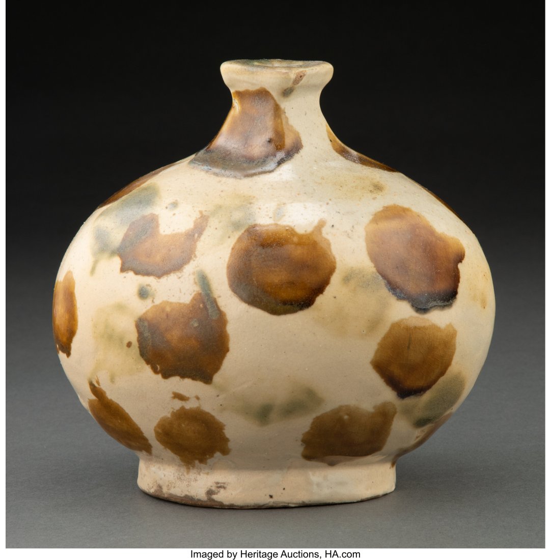 A Japanese Glazed Ceramic Vase 6-3/4 x 7 x 5 inc (1 of 3)