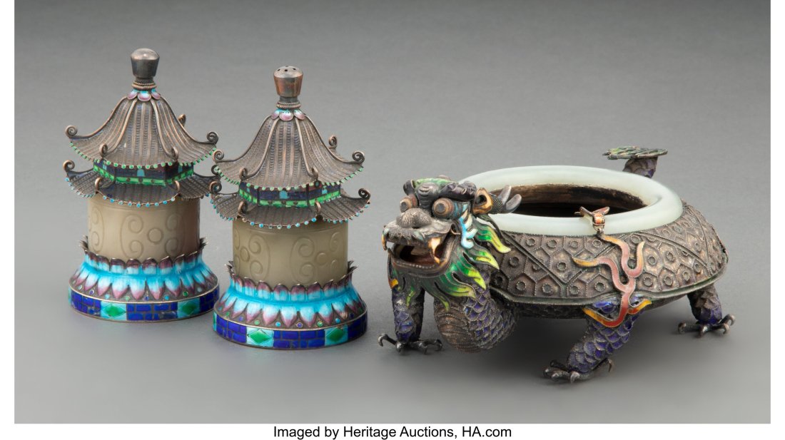 Three Chinese Cloisonné Enamel Silver and Carve (1 of 3)
