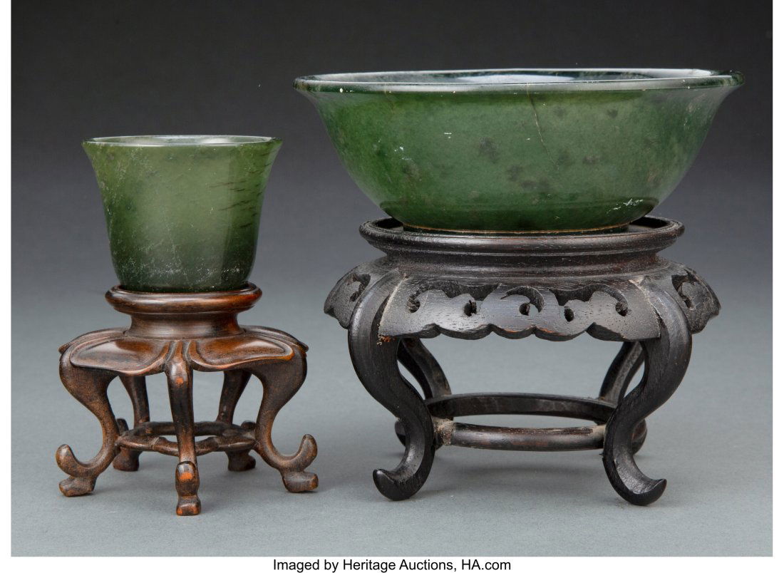 Two Chinese Hardstone Articles with Carved Wood (1 of 2)