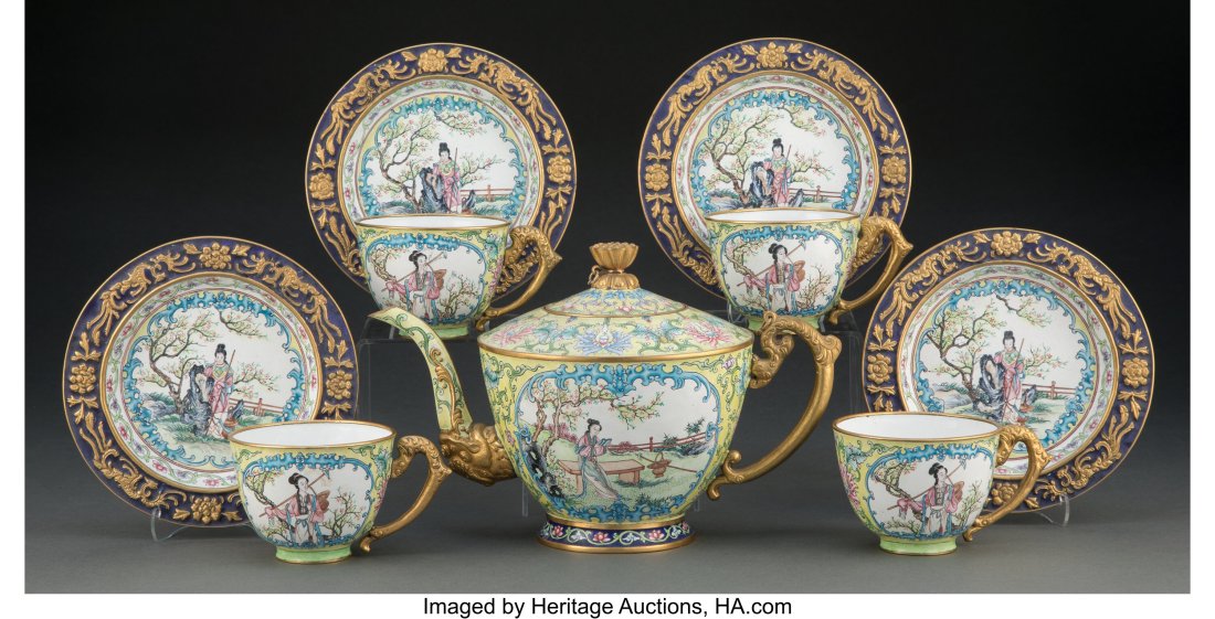 A Nine-Piece Chinese Enamel on Copper Tea Servic (1 of 2)