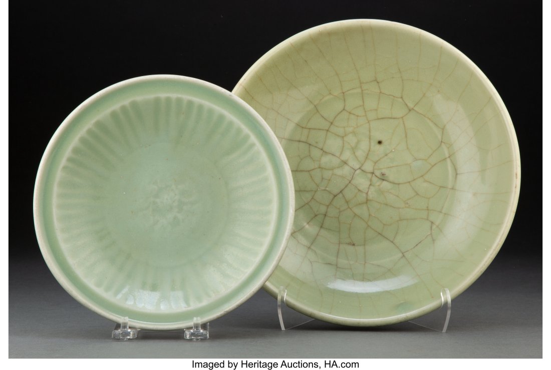 Two Korean Celadon Dishes 10-1/2 x 2-1/2 inches (1 of 3)