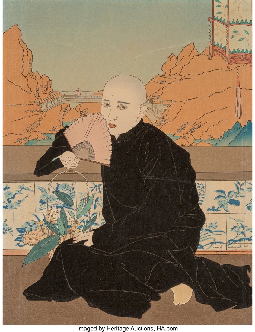 Paul Jacoulet (French, 1902-1960) La Corbeille d: Paul Jacoulet (French, 1902-1960) La Corbeille de Nèfles (Basket of Medlars), Chinois. Woodblock on paper 18-1/2 x 14 inches (47.0 x 35&pe