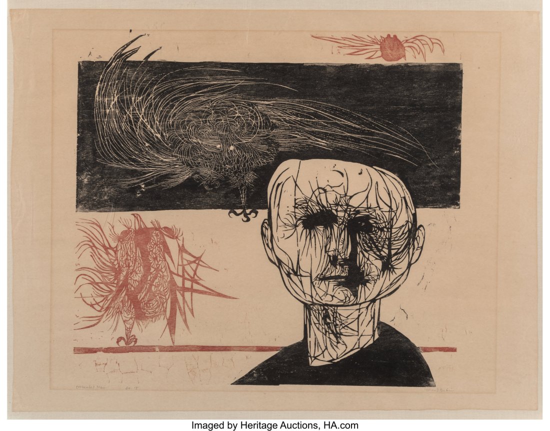 Leonard Baskin (American, 1922-2000) Tormented M: Leonard Baskin (American, 1922-2000) Tormented Man Woodcut in colors on paper 15-7/8 x 18-7/8 inches (40.3 x 47.9 cm) (image) Edition of 15 Si
