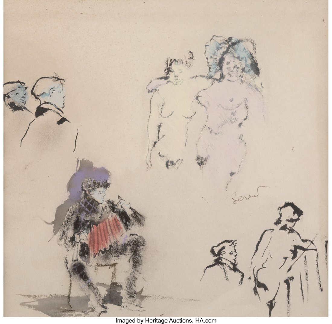 Christian Berard (American, 1902-1949) Figure St: Christian Berard (American, 1902-1949) Figure Studies Ink and watercolor on paper 11 x 11-1/4 inches (27.9 x 28.6 cm) (sight) Signed center right&