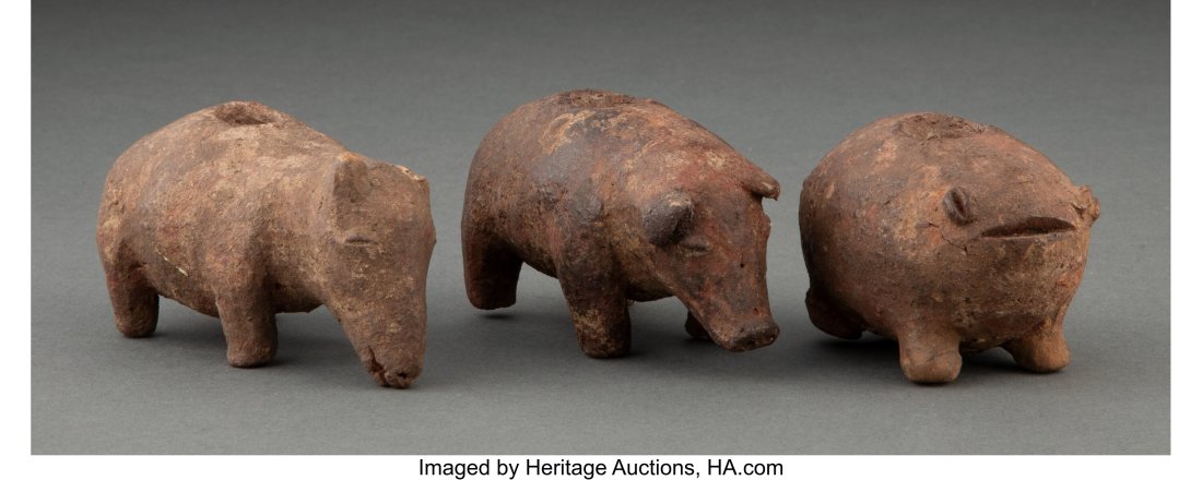 Three Animal Fetishes Makonde people, Tanzania: Three Animal Fetishes Makonde people, Tanzania earthenware with patina Lengths: 3.25 and 4.5 inches HID03101062020 © 2022 Heritage