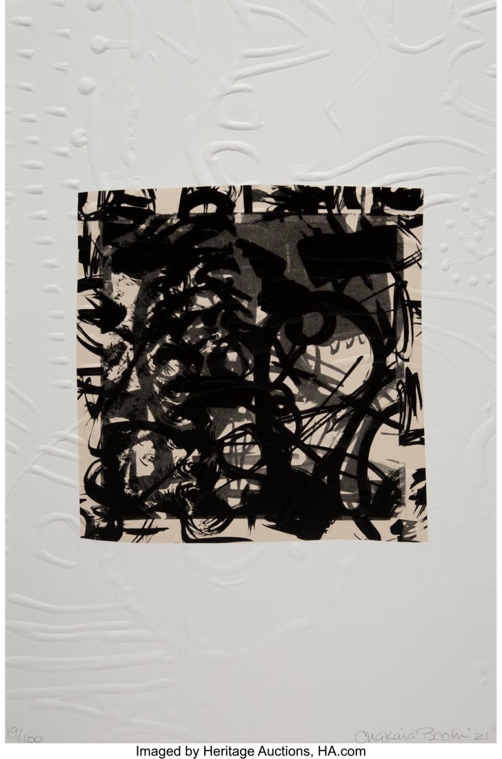 Chakaia Booker (b. 1953) Untitled, 2021 Lithogra: Chakaia Booker (b. 1953) Untitled, 2021 Lithograph and chine collé with embossment on wove paper 21 x 14-1/8 inches (53.3 x 35.9 cm) (she