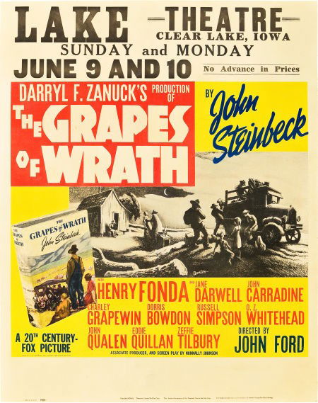 The Grapes of Wrath (20th Century Fox, 1940). Ju: The Grapes of Wrath (20th Century Fox, 1940). Jumbo Window Card (22" X 28"). Based on