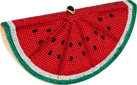 Judith Leiber Classic Red, White, & Green Beaded: Judith Leiber Classic Red, White, & Green Beaded Watermelon Slice Minaudiere Evening Bag Excellent Co