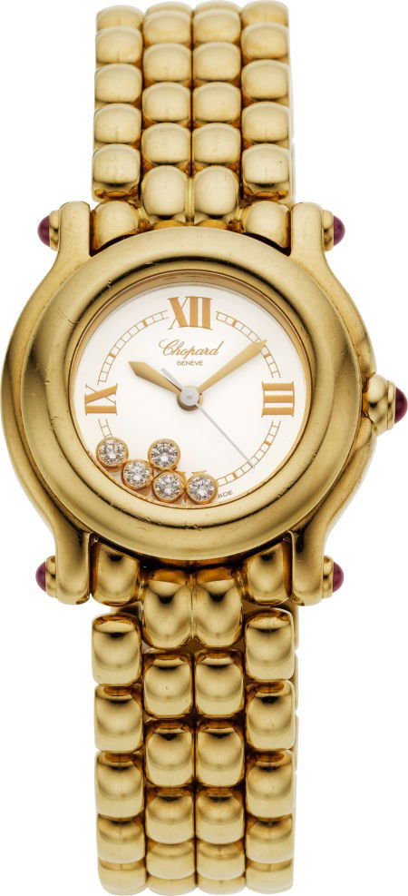 Chopard Lady's Diamond, Ruby, Gold "Happy Sport": Chopard Lady's Diamond, Ruby, Gold "Happy Sport" Wristwatch, modern Case: 23 mm, round, 18