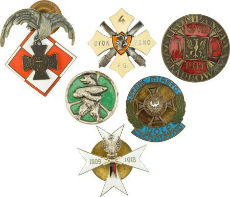 Poland: Six Polish Army Badges, including: Rados: Poland: Six Polish Army Badges, including: Radoslawa Group badge, bronzed meta