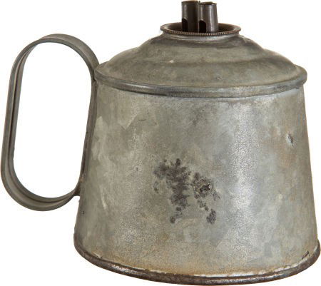 Nicely Identified Civil War Soldier's Tin Whale: Nicely Identified Civil War Soldier's Tin Whale Oil Lamp. 3 1/2" high, 3 3/8" diameter at
