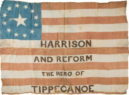 William Henry Harrison: Great Campaign Flag.: William Henry Harrison: Great Campaign Flag. Listed in "Threads" as #142, this 20" x 28"