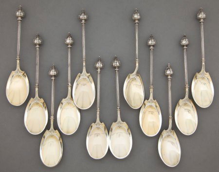 TWELVE GEORGE SHARP SILVER AND SILVER GILT ICE C: TWELVE GEORGE SHARP SILVER AND SILVER GILT ICE CREAM SPOONS George B. Sharp, Philade