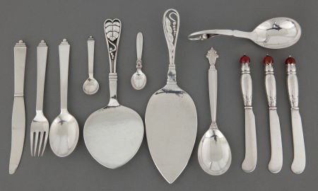 TWELVE GEORG JENSEN SILVER SERVING PIECES Georg: TWELVE GEORG JENSEN SILVER SERVING PIECES Georg Jensen, Inc., Copenhagen, Denmark,